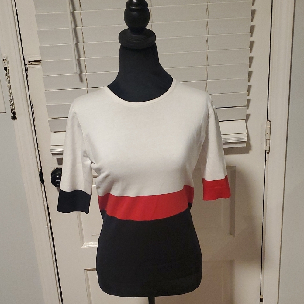 W By Worth Colorblock Women's Sweater - Red, White, and Black